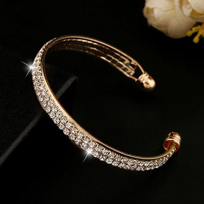 Bracelet Manchette Ouvert pour Dame à 2 Rangs de Strass en Cristal Bijoux AVE