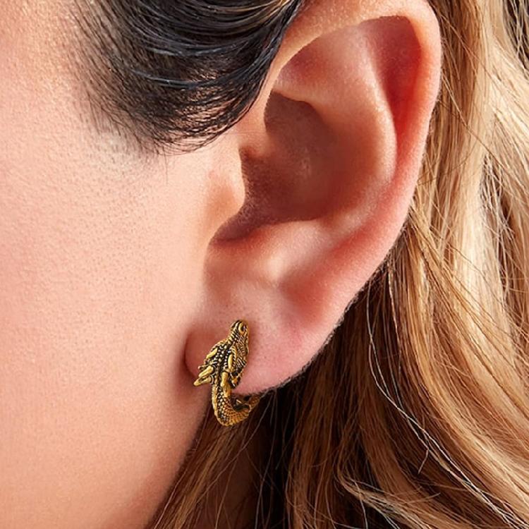 Dragon Hoop Earrings Punk Hip Hop Stainless Steel Ear Rings Unisex Daily Wear Ear Jewelry Handmade Edgy Accessory