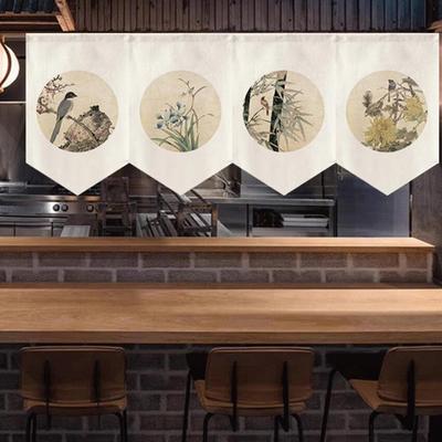 Chinese Ink Art Painting Door Head Half-curtain Noren Cuisine Restaurant Decor Short Curtain Living Room Kitchen Partition