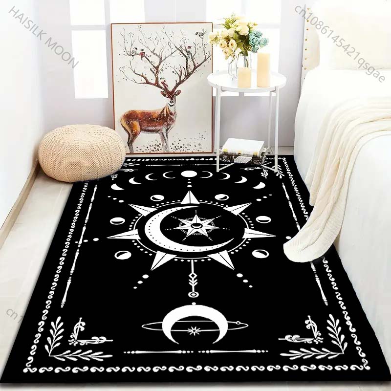 Black Magic Circle Moon Divination Art Print Carpet for Living Room Bedroom Bedside Sofa Table Floor Mat Home Area Rug Decor