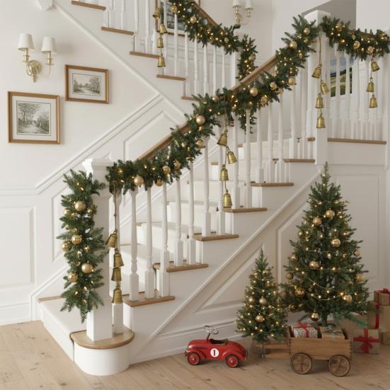 Christmas Brass Bell Hanging Decoration Rustic Vintage Cluster Cow Bell On Rope Living Room Bedroom Wall Hanging Decorative Jingle Bell