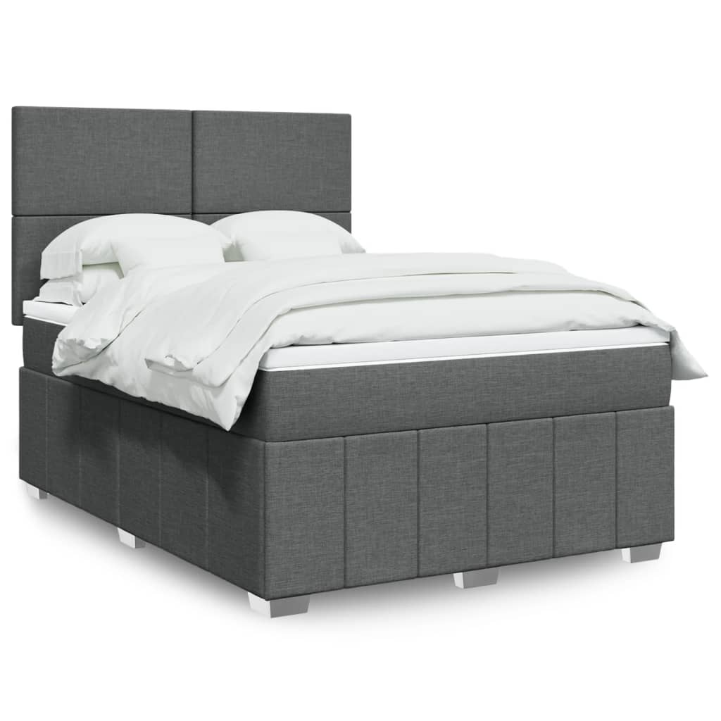 Box Spring Bed with Mattress Dark Gray 140 X 190 Cm Fabric