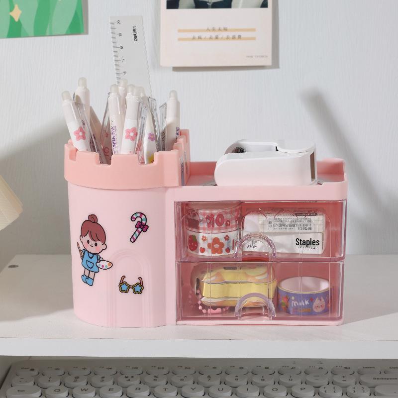New Girly Drawer-Type Desk Organizer: Dustproof Storage for Stationery and Cosmetics