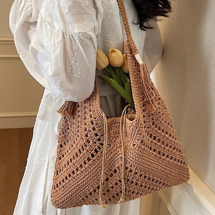 

Лето 2025 серия Mori новые литературные и художественные плетеные женские сумки богемные модные вместительные сумки через плечо хаки