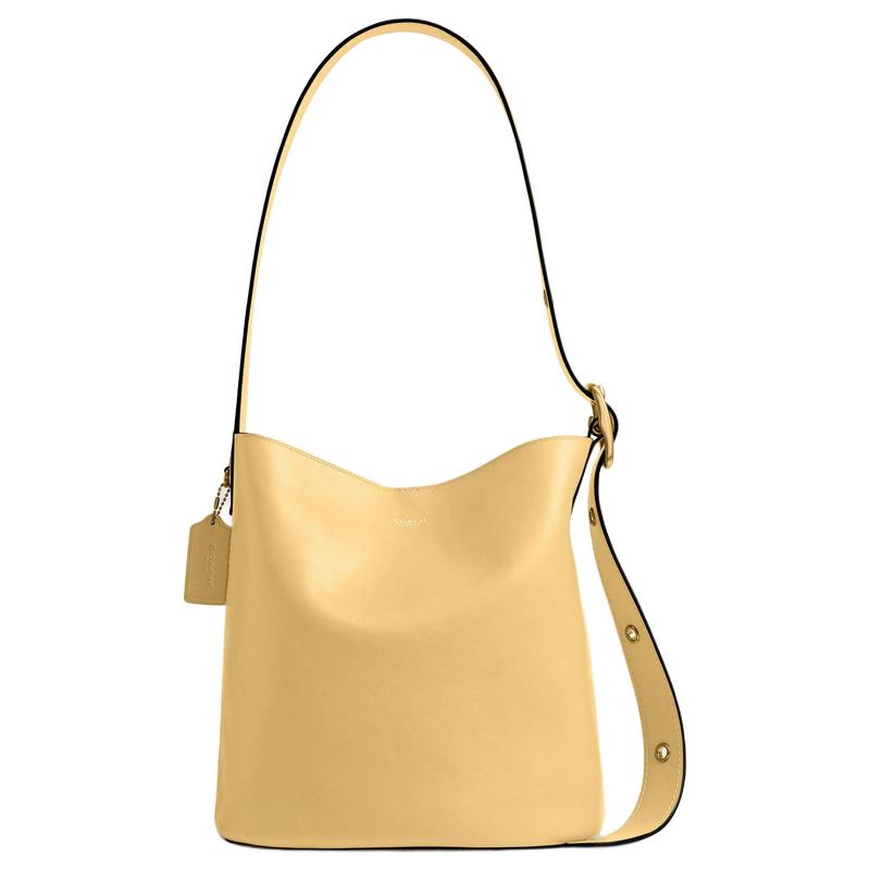COACH Bleecker 28 Texture Design Cow Leather Bucket Bag Shoulder Bag Large Women's Yellow