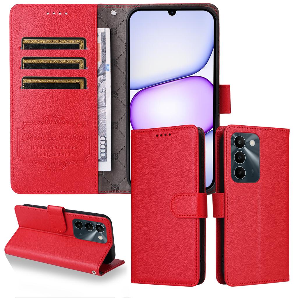 Case for C83 5G - Leather/PU, Red, With Card Holder, With Lanyard