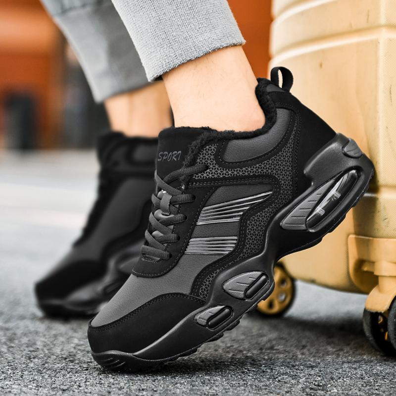 Men's Shoes Black Red Cushion Elastic Fashion Casual Shoes Winter Outdoors Cotton Shoes Warm Waterproof Antiskid Plush Sneakers