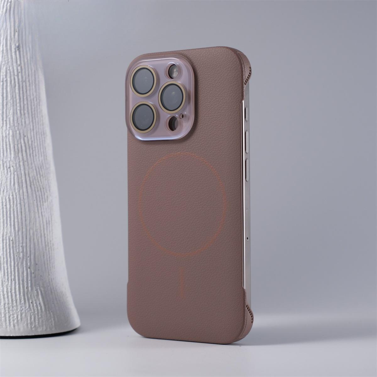 

Applicable To IPhone 16 Lychee Pattern Without Border Thin Circle Magnetic Suction Phone Case Apple 15 Ultra Thin Crystal Lens Film 14 iPhone 12 PROMAX