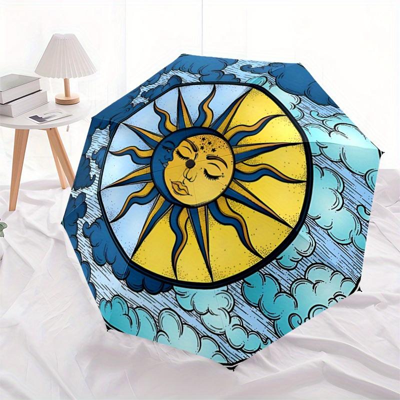 1pc Sun Moon Automatic Open/close Folding Compact Umbrella, 8-Rib Sturdy Canopy, Lightweight Portable, Everyday Use, Gift, Outdoor Umbrella, Travel Es