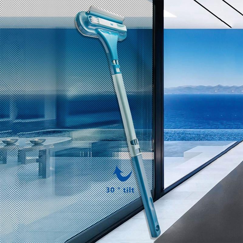 2 in 1 Window Mesh Screen Brush Window Cleaner Magic Broom Wiper Telescopic Long Handle Window Mop Squeegee Wiper Cleaning Tool