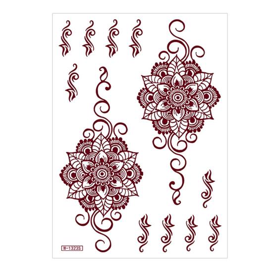 Nostalgie Red Henna Tattoo Kit, Waterproof Tattoos Stickers, Temporary Stickers for Women Wedding Party Festival Decorations