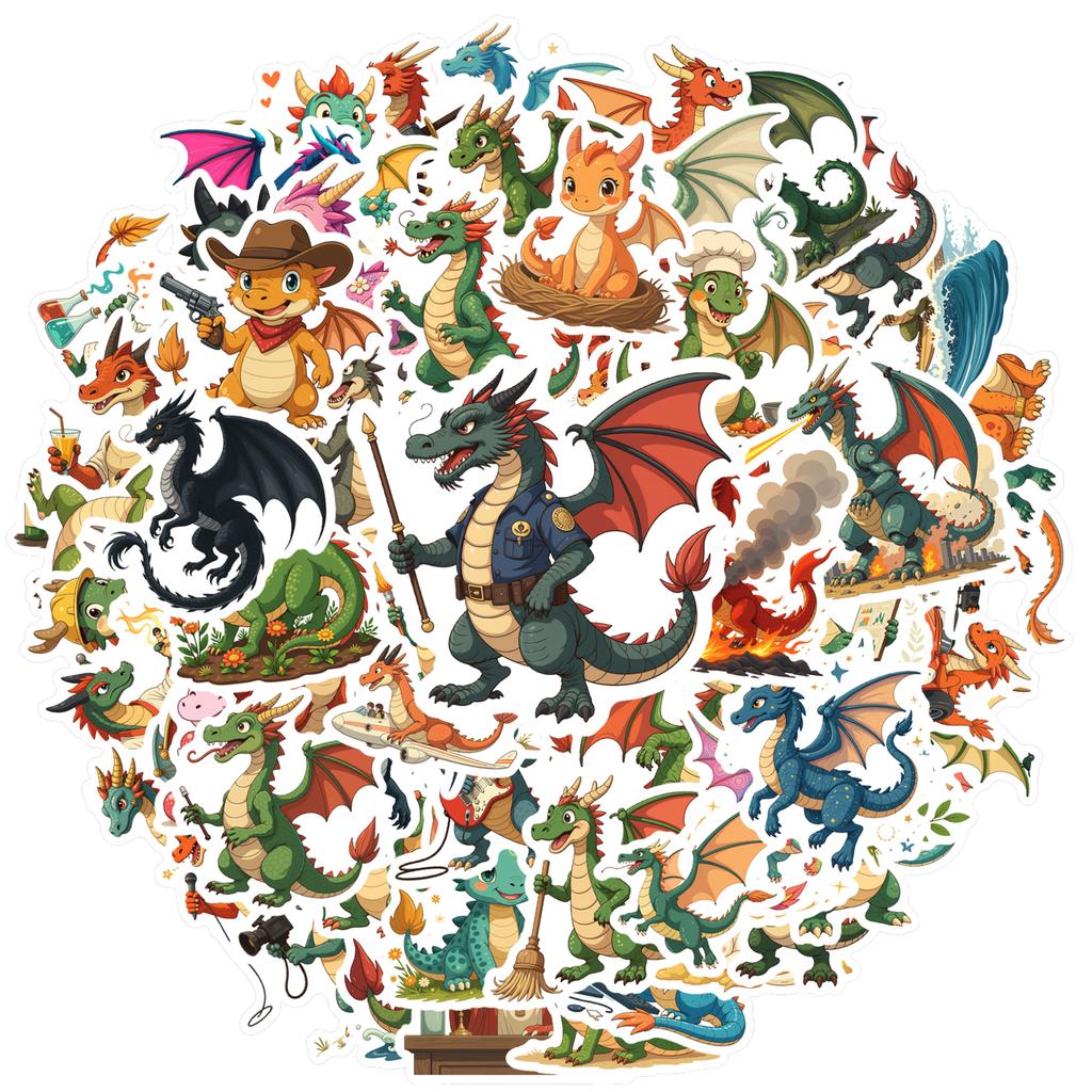 35pcs-100pcs Fantasy Mythical Creatures Stickers Cute Dragon Fantasy Stickers Stickers For DIY Phone Guitar