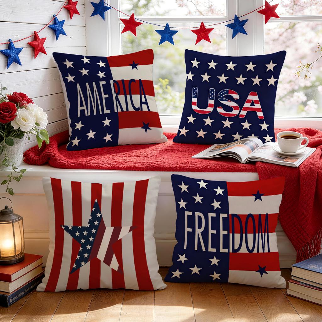 Independence Day Flag Cushions Pillowcase Polyester Cushion Cover Throw Pillow Pillowcover Home Car Sofa Decor