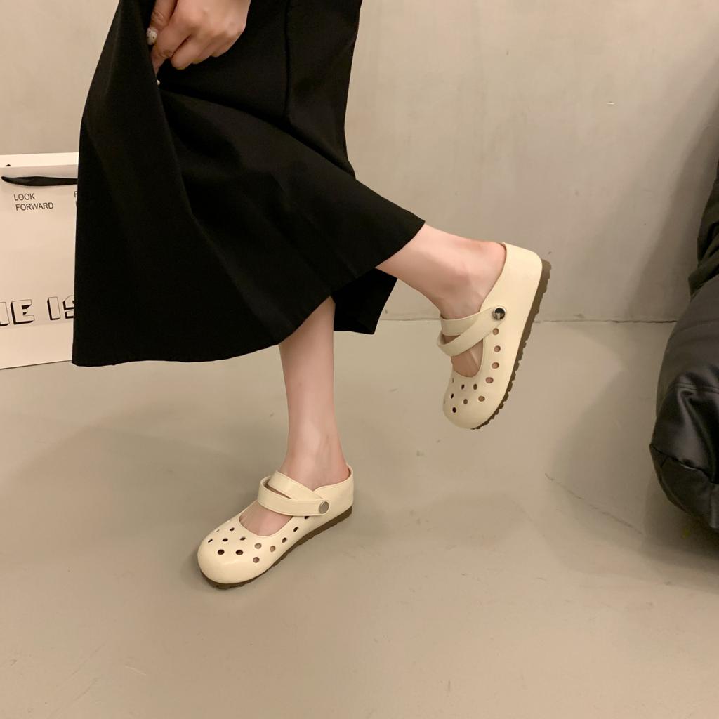 Red inner height increase bag head flat bottom hole slippers women's summer wear new retro Birkencool slippers women's