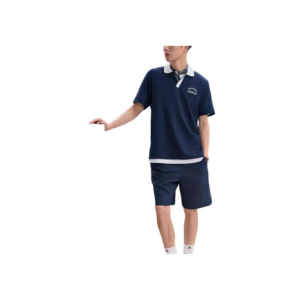 Adidas Color Block Outdoor Casual Sports Polo Shirt Men Tops Navy-Blue JD0331