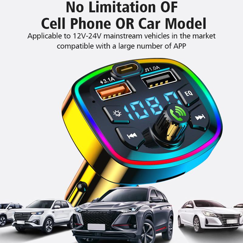 Handfree Type-C Dual Usb Car Fast Charger Car MP3 Player Fm Transmitter Wireless Bluetooth 5.0 Audio Receiver Car Kit