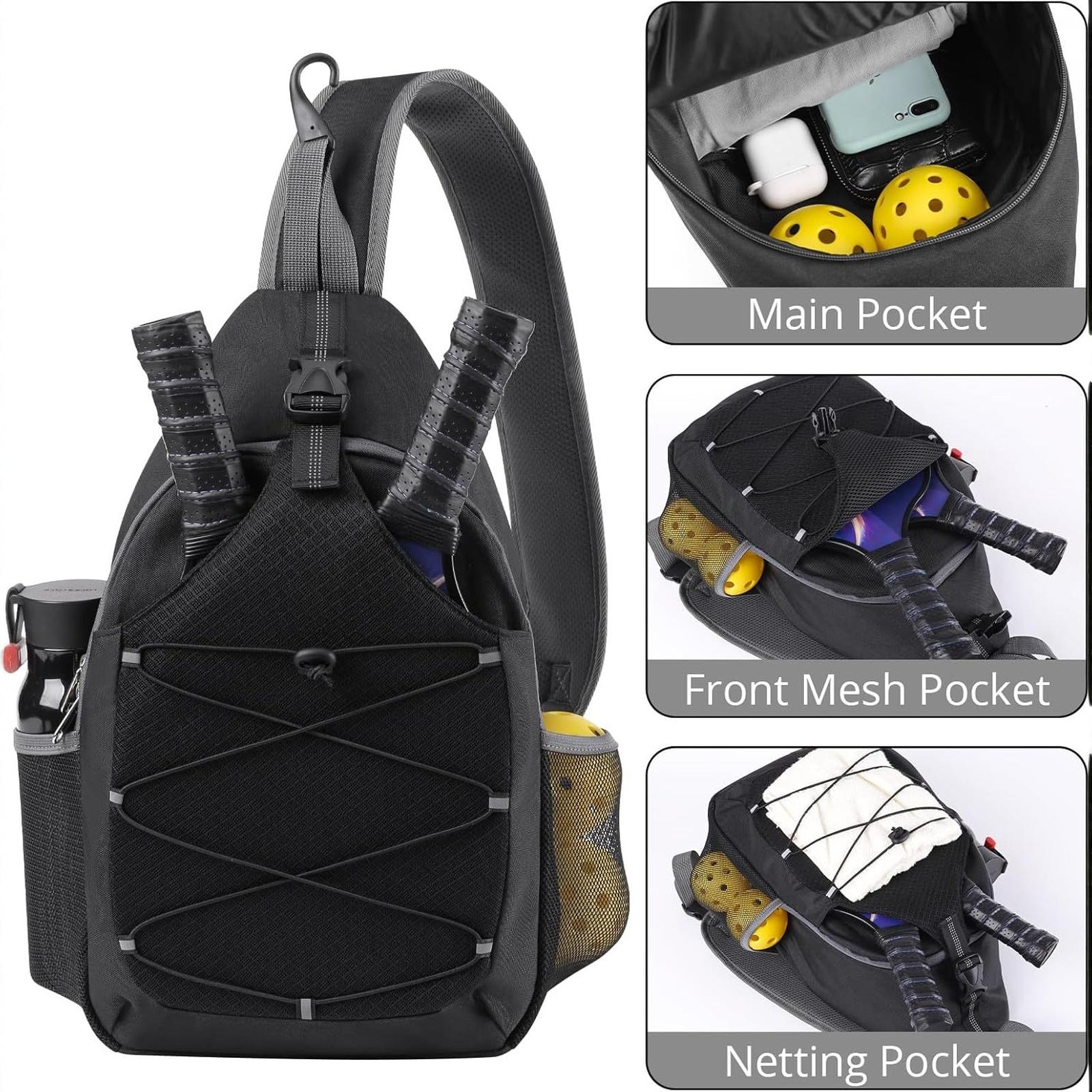 

Large Capacity Pickleball Rackets Backpack Holds 2 Rackets Lightweight Pickleball Paddle Bag Adjustable Pickleball Bag One Size чорний