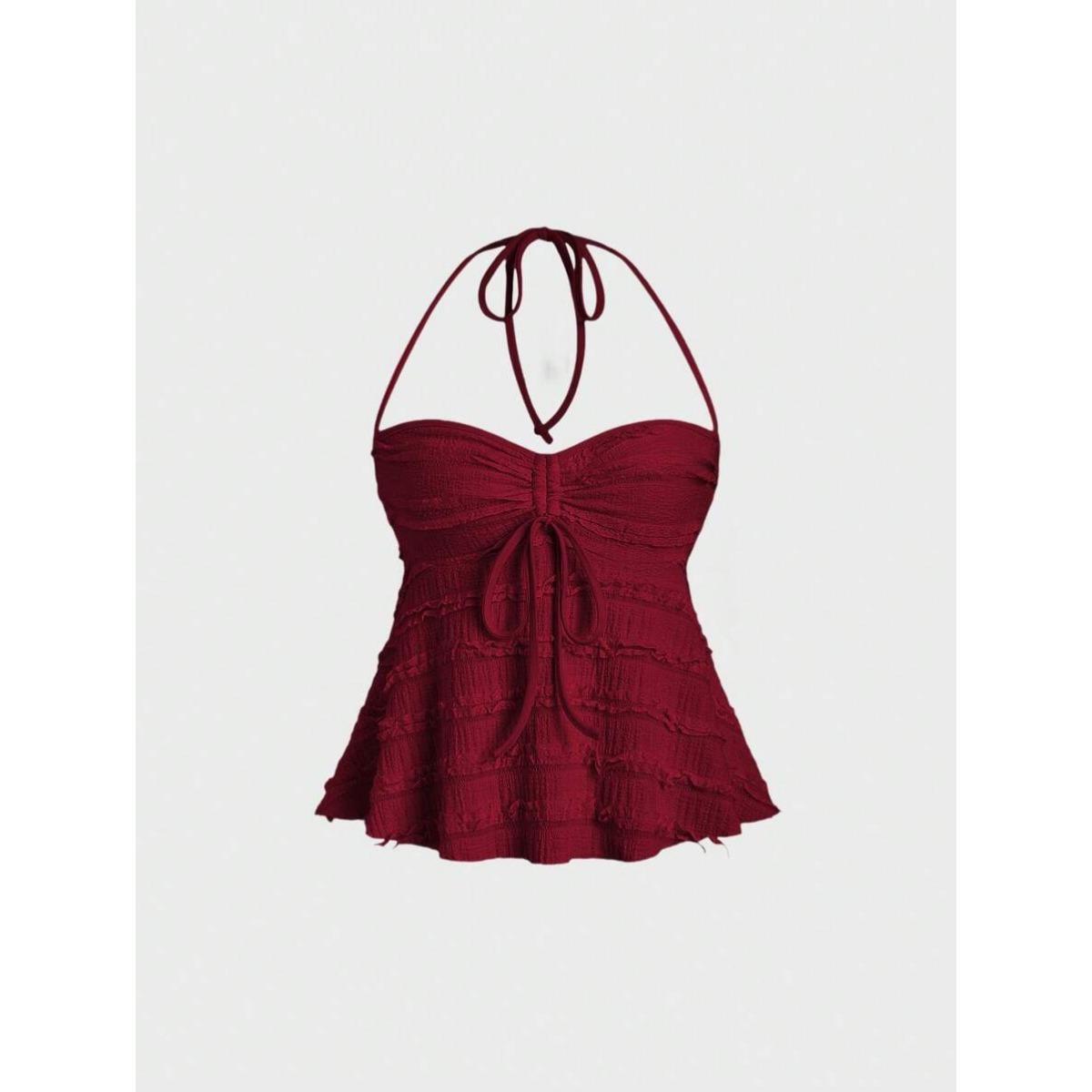 

Сексуальные трехмерные ощущения на шнуровке короткие бюстье модные топы с халтером и висячей горловиной S темно-красного