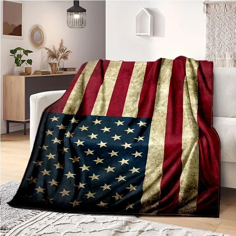 Amerikanische Flagge digital bedruckt Polyester Schlafzimmer Samt Flanell Weiche Sofabezug Decke Fleece weiche Sofabezug Decken für Betten