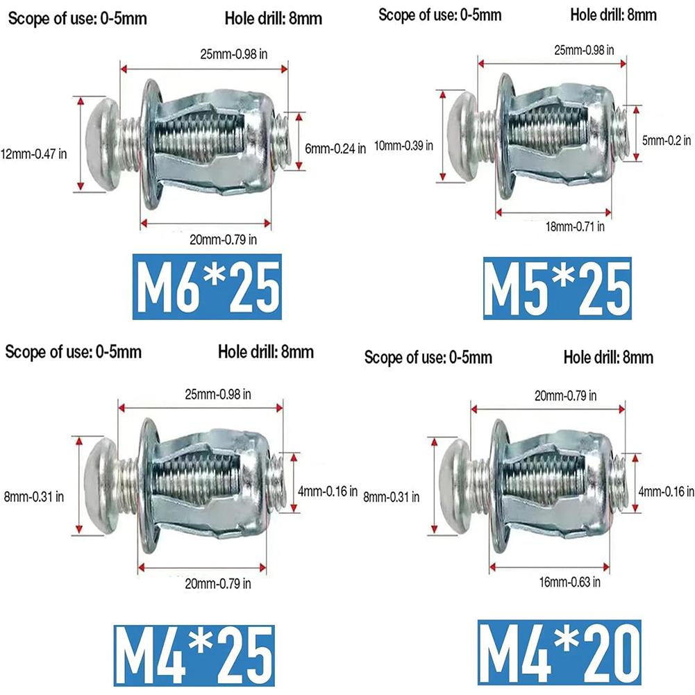 20 Stück Spreizmutter mit Schraube Blütenblattförmige Niete Mutter Metallmutter Bolzen Hohlblech Kunststoffplatte Möbelbeschläge
