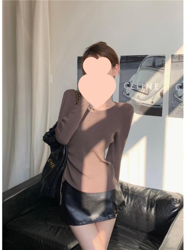 Women's Irregular Apricot Pullover Sweater - New Autumn Design, Long Sleeve Knitted Top