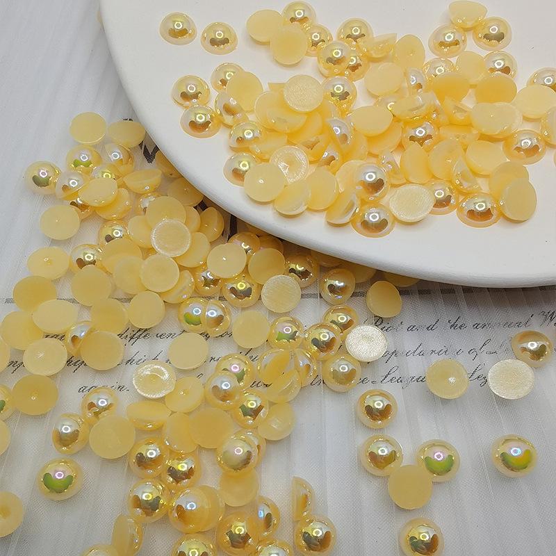 Halvcirkulära platta botten AB Fantasyfärg ABS Pärlemor Högblanka Runda Pärlor för DIY-Smycken & Nageldekor