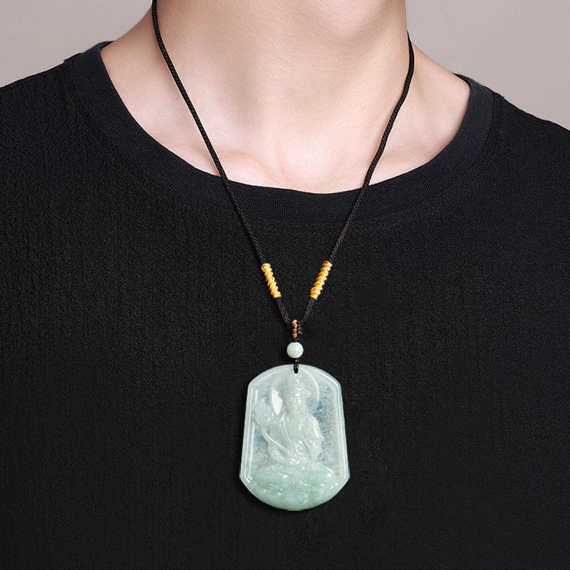 Natural A-Grade Jadeite Bodhisattva Ice Jade Pendant - Zodiac Horse Guardian for Men & Women