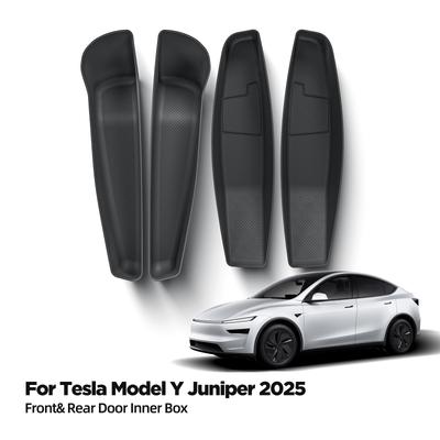 Für Tesla Model Y Juniper/Launch 2025 Auto Seiten Türgriff Aufbewahrungsbox Zubehör Vordere Hintere Tür Schmutzabweisend Organizer Tablett