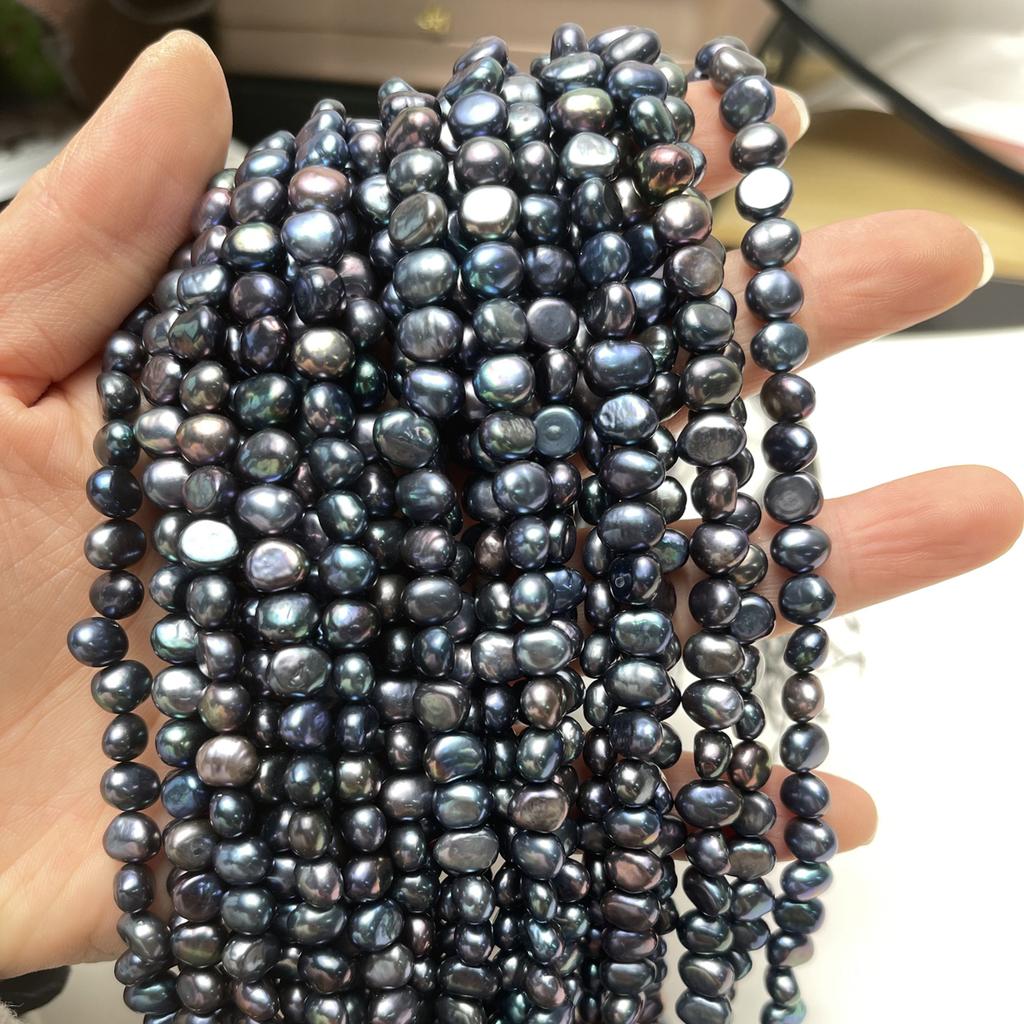 1String, Black Natural Freshwater Pearls, Handmade Nugget Pearl Beads for Jewelry Making DIY Crafts (Beads 6-7mm, 7-8mm, Length 36cm)