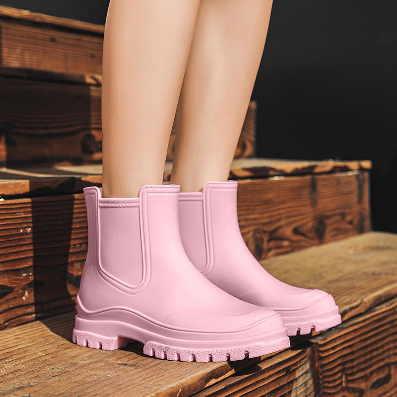 Women's Mid-Calf Waterproof Fashion Rain Boots - Korean & British Style, Non-Slip, Wear-Resistant Rubber Shoes for Daily Wear.