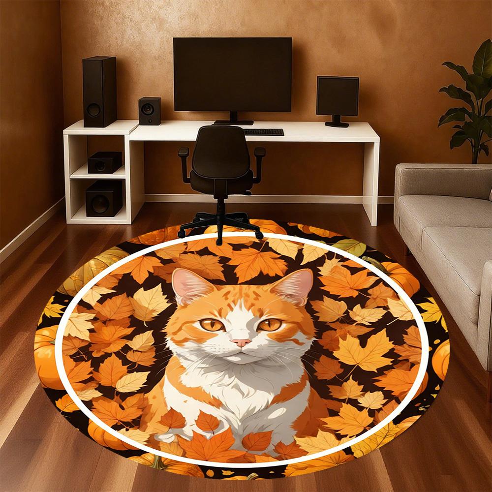 1pc cat autumn Round Chair mat office Area Rug - Non-Slip, Floor Mat for Office, Bedroom, Ideal home decor gift c0112122