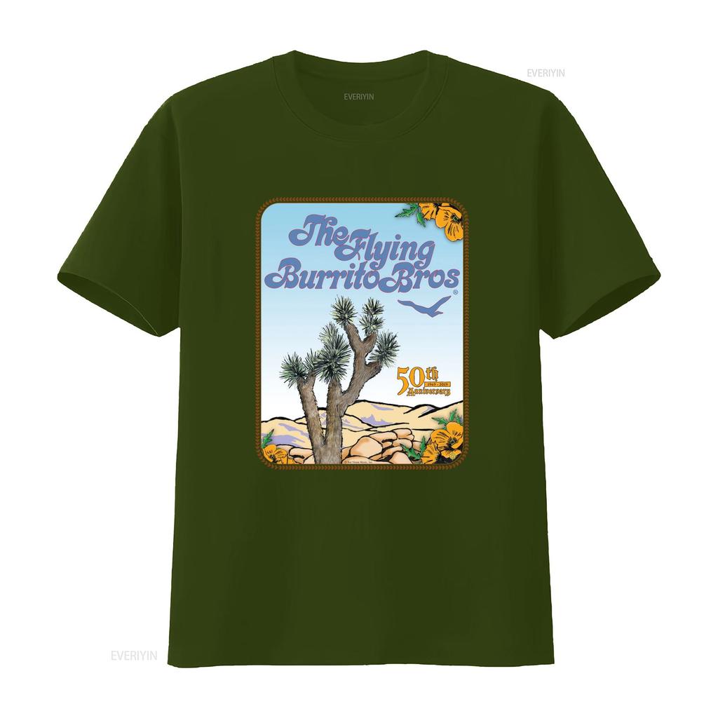 Vintage Retro Flying Burrito Bros th Anniversary Desert Joshua Tree Print Casual T Shirt vintage Washed Breathable Versatile