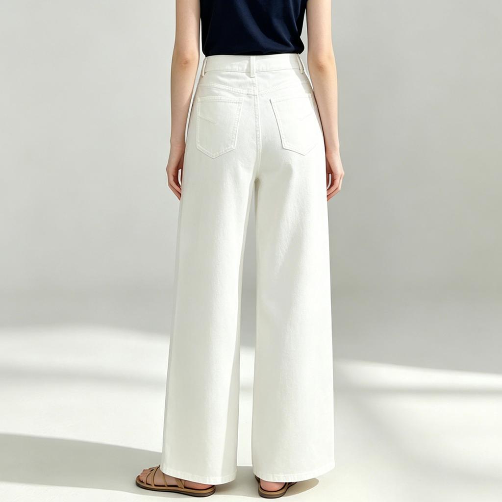 Summer Tencel cotton high waist narrow version straight white jeans women's loose wide legs and thin floor pants