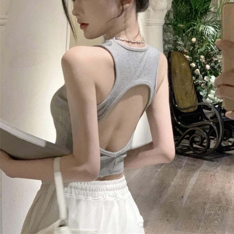 Women Sexy Vest Slim Camis Sleeveless Round Neck Hollow Tank Tops Summer Female Casual Solid Color Basic Camisole