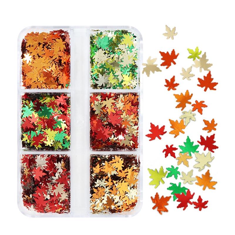 

Fall Leaves Sequins Sparkly Maple Leaf Nail Glitter Flake Autumn Nail Sequins for Nail Art Decoration DIY Craft 6/12Grid