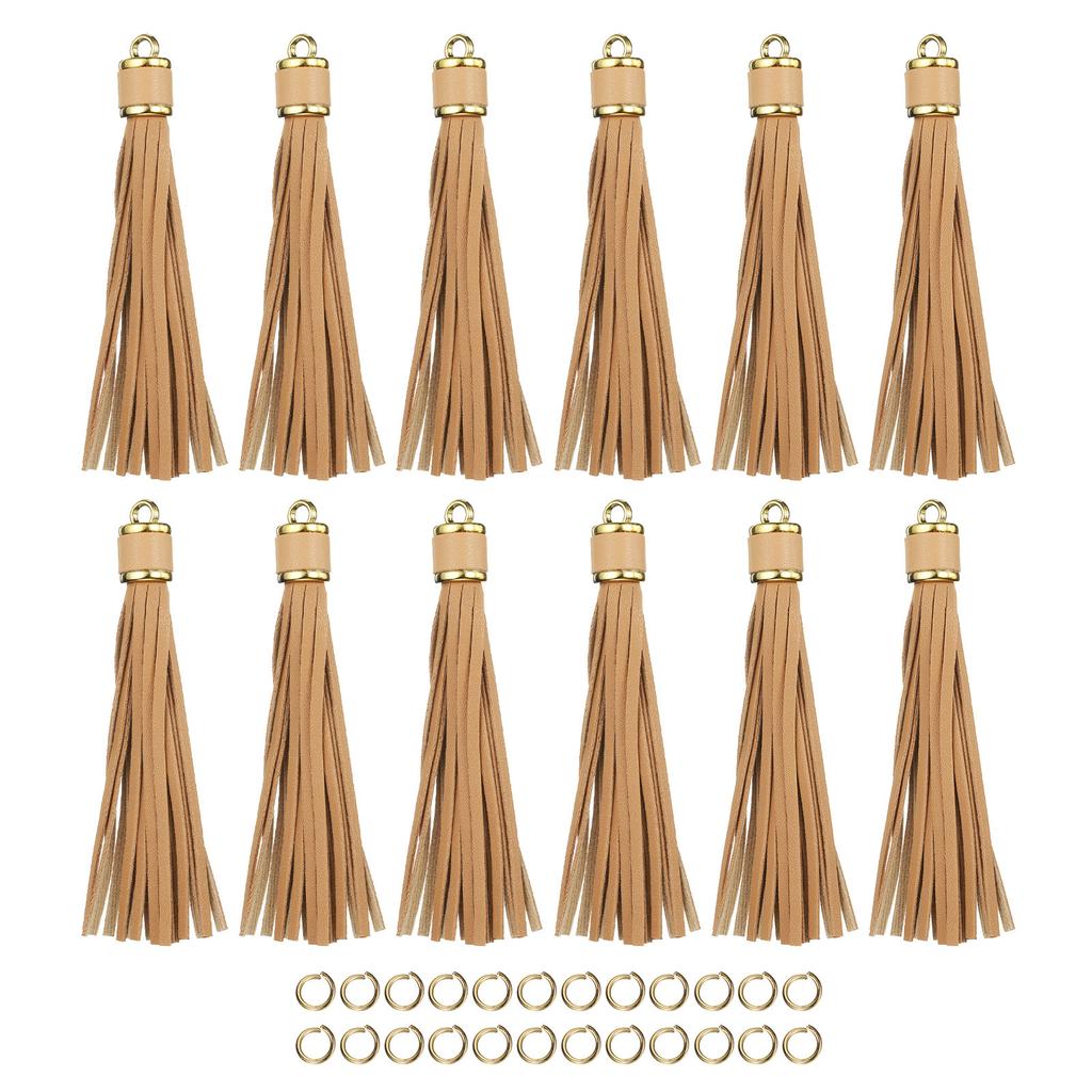 12 Stück Quasten-Schlüsselanhänger-Set PU-Lederquasten-Anhänger Bunte Lederquaste für Schmuckherstellung Handybänder Handtasche DIY-Bastelarbeiten