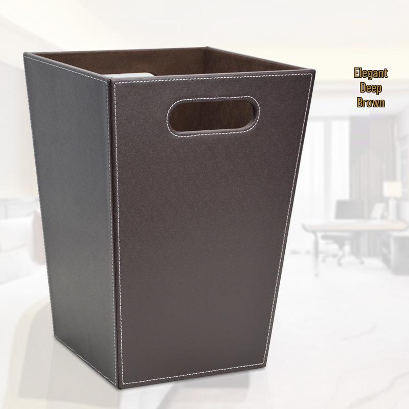 Large Capacity Leather Waste Basket - Square Office Trash Bin кофейный