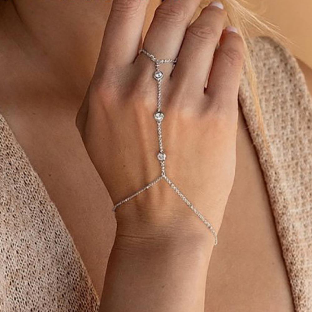 Shiny Finger Ring Bracelet Silver/Gold Hand Jewelry Fashion Chain Finger Bracelet  Women s Jewelry Style-4