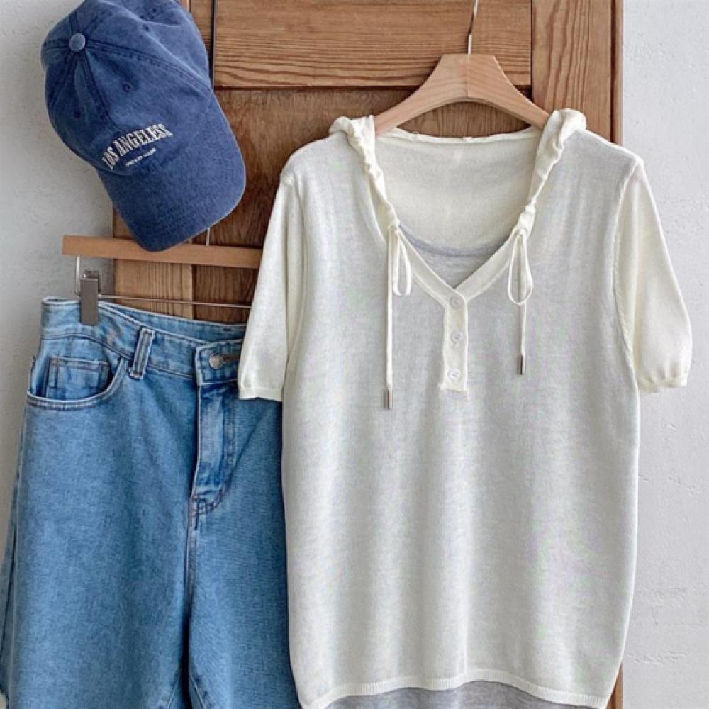 New ArriVals Open Run Women V Neck Hoodie String Short sleeVe Knit Casual Layer