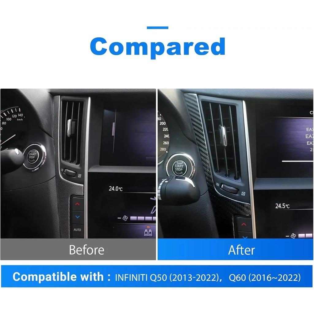 Carbon Fiber Center Console Screen Display Cover Multimedia Control Side Sticker for Infiniti Q50 2013-2022 Interior Accessories