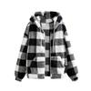 Women's Fashionable Plaid Long Sleeved Hooded Pocket Plush Casual Jacket Jacket