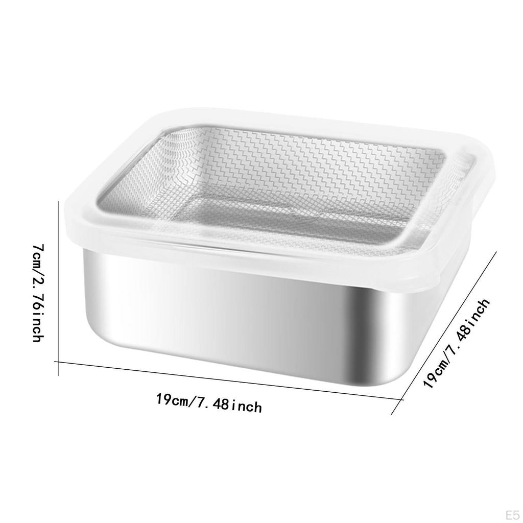 Stainless Steel Food Container with Strainer Colander Set Fridge Organizer Bin for Lettuce