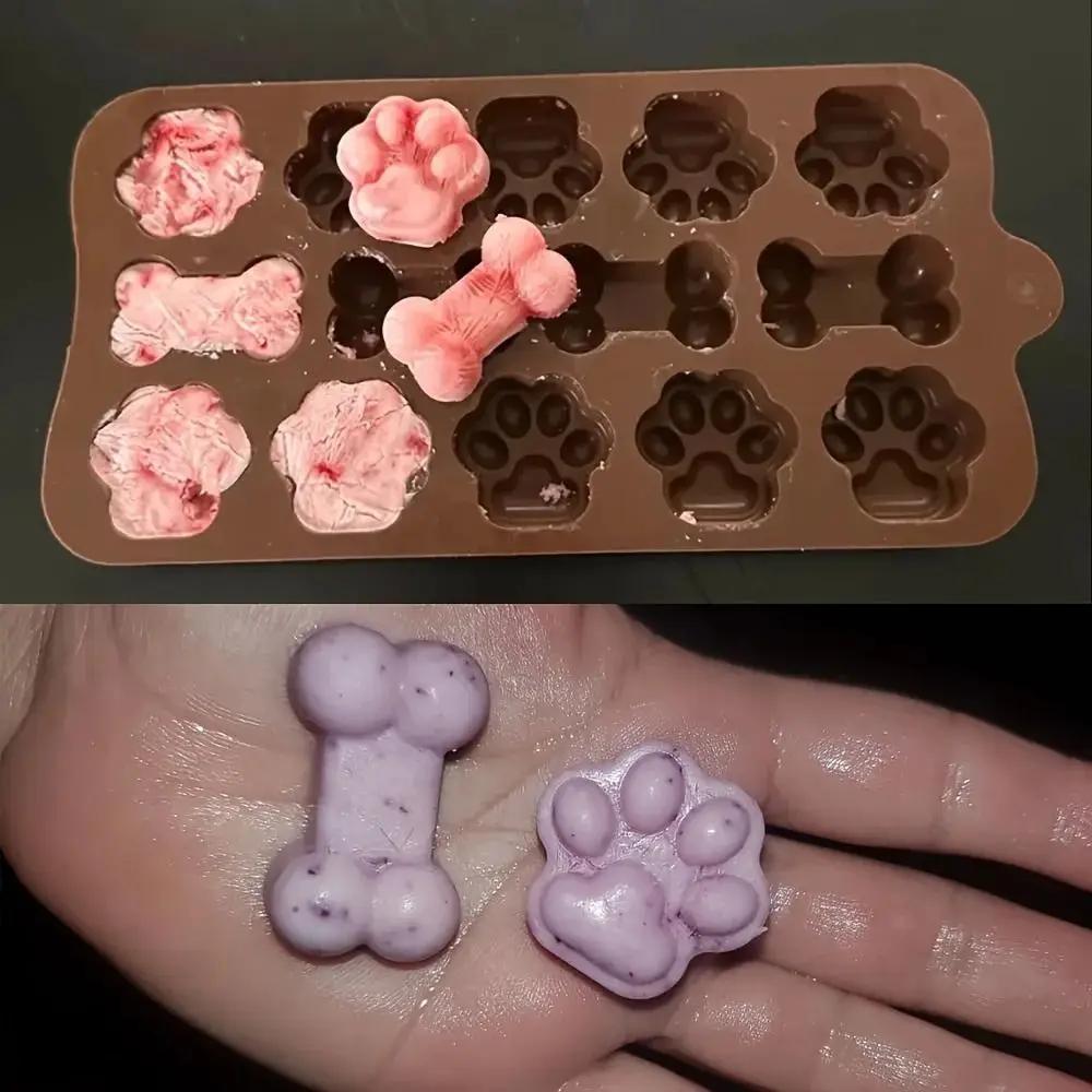 Silicone Chocolate Mold Dog Bone Cat Paw DIY Cake Baking Tool 14 -grid Temperature Resistance -40~ 230°C Pudding Jelly Mold