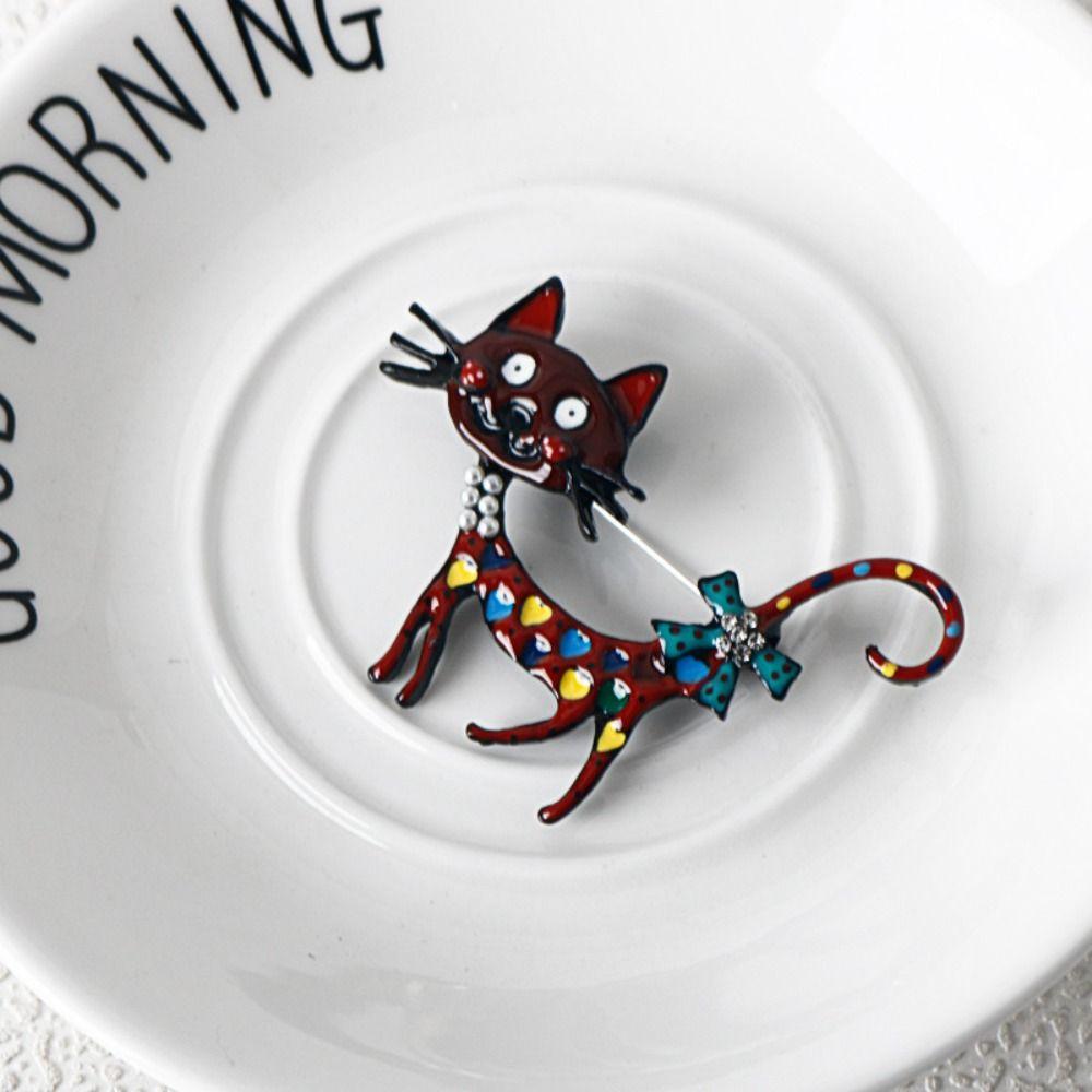 Rhinestone Vintage Enamel Brooch Retro Corsage Ornament Exquisite Dripping Oil Cat Brooch  for Gift
