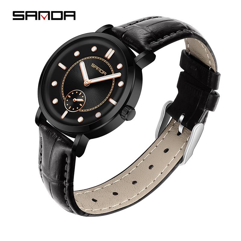 Sanda Women's Fashionable Leather & Silicone Strap Quartz Watch with Luminous Stopwatch