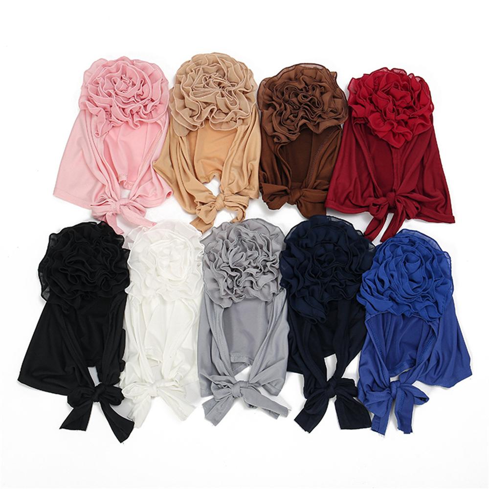 Velký květ Muslimské ženy Hidžáb Strečový turban Vnitřní čepice Rakovina Chemo Čepice Předvázaný šátek Pokrývka hlavy Headwrap Vlasové doplňky