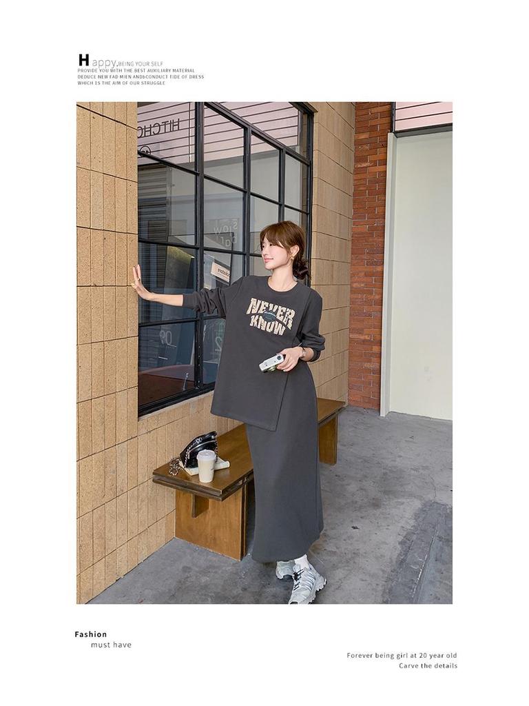 Women's 2025 Spring Fashion: Casual Letter Print T-Shirt & High Waist Skirt Two-Piece Set