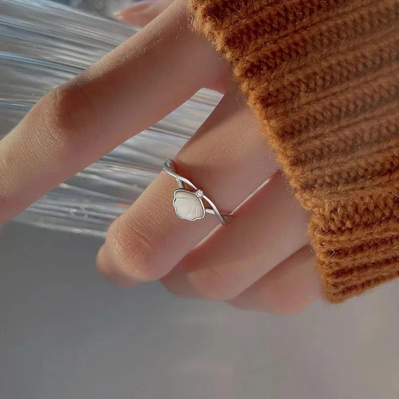Y2K Exquisite Shell Lovely Ocean Ring Women's Shining Zircon Hollow Open Ring Birthday Party Jewelry Accessories Girls Gift