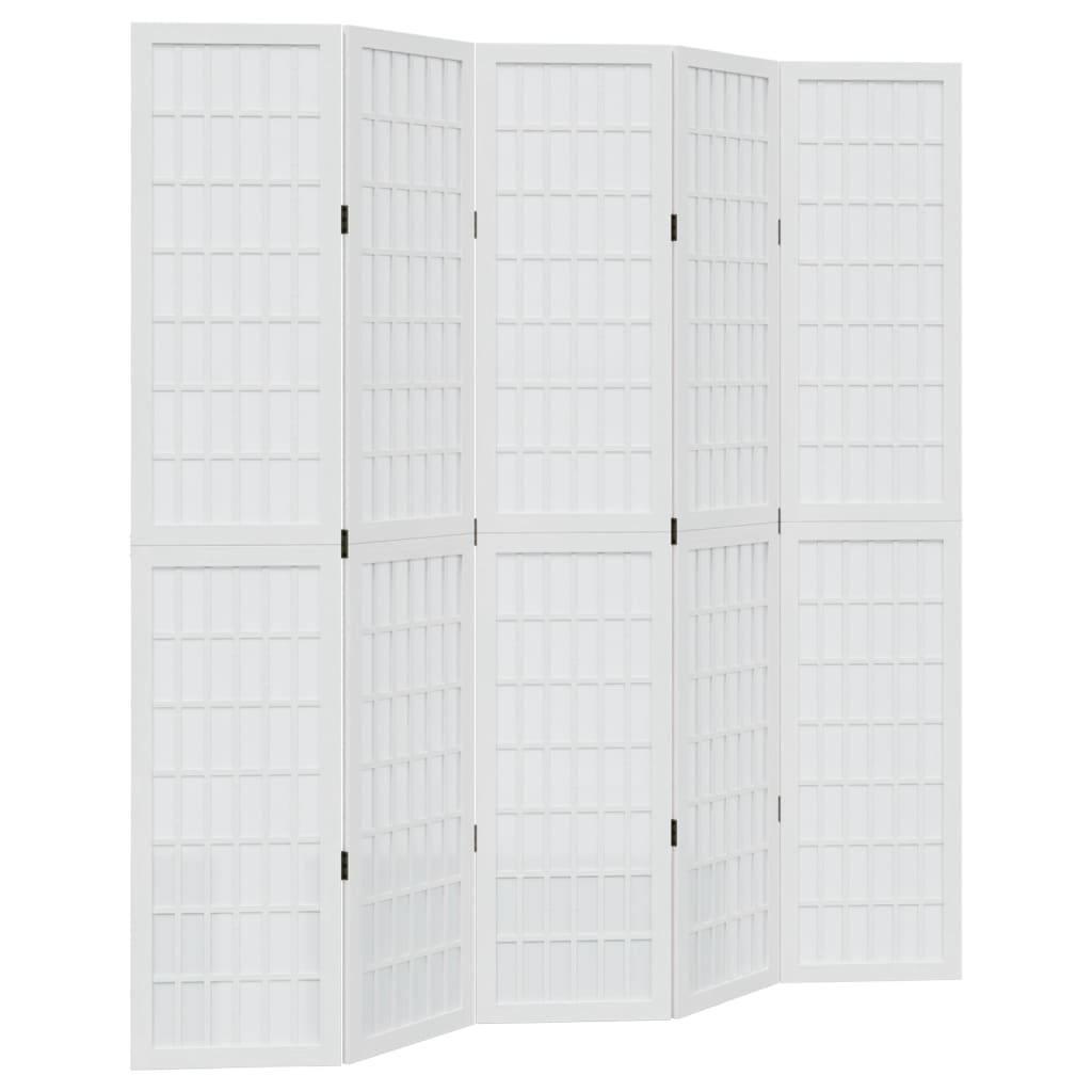 Vidaxl Room Divider, 5-Panel, White, Solid Paulownia Wood