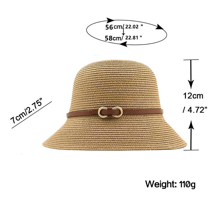 Summer Straw Breathable Flat Top Bucket Hat Ladies Celebrity Belt Buckle Fashion Sunshade Shade Hat